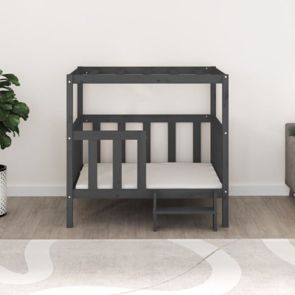 vidaXL Posteľ pre psa sivá 105,5x83,5x100 cm borovicový masív – Obrázok 3