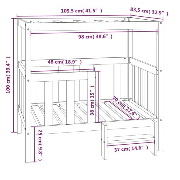 vidaXL Posteľ pre psa sivá 105,5x83,5x100 cm borovicový masív – Obrázok 8
