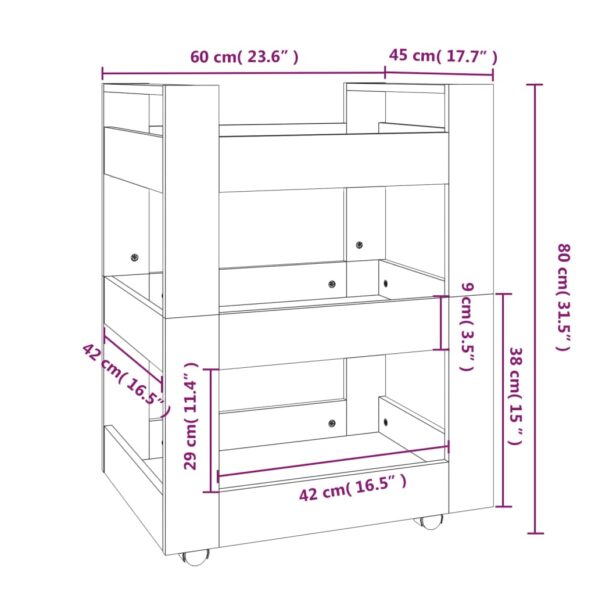 vidaXL Kuchynský vozík dymový dub 60x45x80 cm spracované drevo – Obrázok 8