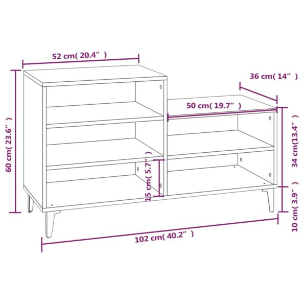 vidaXL Botník biely 102x36x60 cm spracované drevo – Obrázok 9