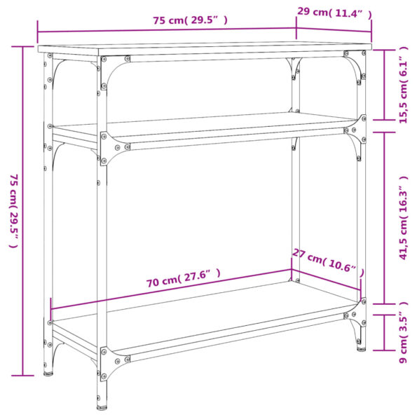 vidaXL Konzolový stolík hnedý dub 75x29x75 cm kompozitné drevo – Obrázok 9