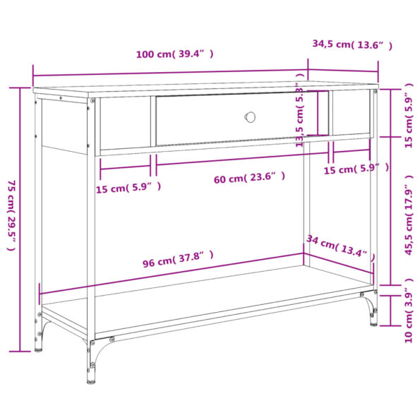 vidaXL Konzolový stolík dymový dub 100x34,5x75 cm kompozitné drevo – Obrázok 11