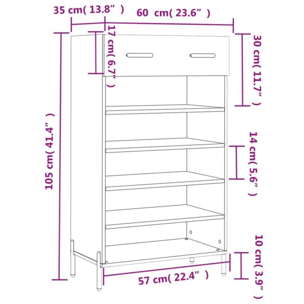 vidaXL Botník čierny 60x35x105 cm kompozitné drevo – Obrázok 12