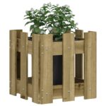 vidaXL Záhradný kvetináč s dizajnom plotu 30x30x30 cm impregn.borovica – Obrázok 3