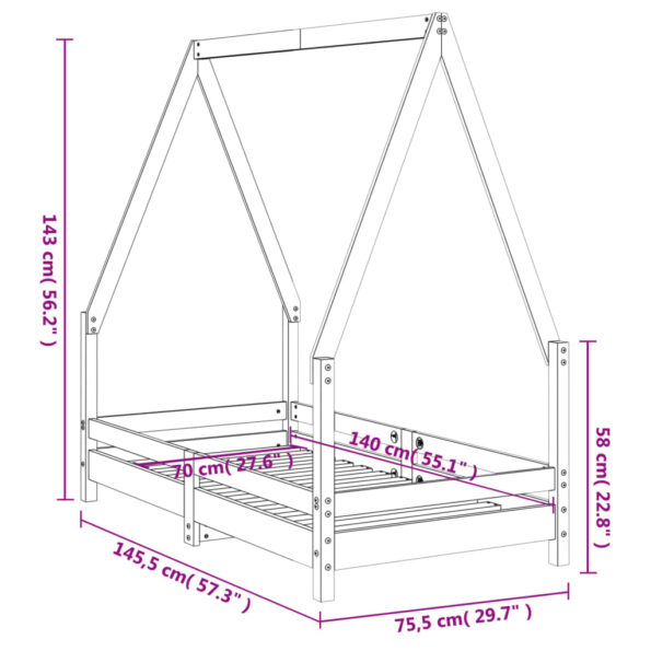 vidaXL Rám detskej postele biely 70x140 cm masívna borovica – Obrázok 9