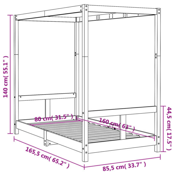 vidaXL Rám detskej postele biely 80x160 cm masívna borovica – Obrázok 9