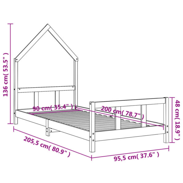 vidaXL Rám detskej postele biely 90x200 cm masívna borovica – Obrázok 9