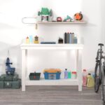 vidaXL Pracovná lavica biela 110x50x80 cm masívna borovica – Obrázok 3