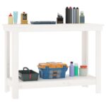 vidaXL Pracovná lavica biela 110x50x80 cm masívna borovica – Obrázok 4