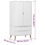 vidaXL Šatník MOLDE, biely 90x55x175 cm, borovicový masív – Obrázok 8