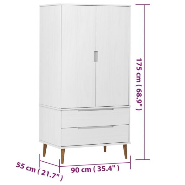 vidaXL Šatník MOLDE, biely 90x55x175 cm, borovicový masív – Obrázok 8