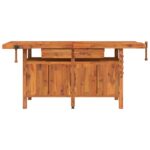 vidaXL Pracovný stôl so zásuvk. a zverákmi 192x62x83 cm akáciový masív – Obrázok 3