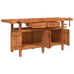 vidaXL Pracovný stôl so zásuvk. a zverákmi 192x62x83 cm akáciový masív – Obrázok 4