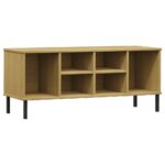 vidaXL Botník s kovovými nohami hnedý 106x35x45 cm masívne drevo OSLO – Obrázok 2