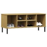 vidaXL Botník s kovovými nohami hnedý 106x35x45 cm masívne drevo OSLO – Obrázok 3