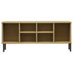 vidaXL Botník s kovovými nohami hnedý 106x35x45 cm masívne drevo OSLO – Obrázok 4