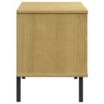 vidaXL Botník s kovovými nohami hnedý 106x35x45 cm masívne drevo OSLO – Obrázok 5