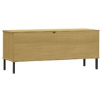 vidaXL Botník s kovovými nohami hnedý 106x35x45 cm masívne drevo OSLO – Obrázok 6