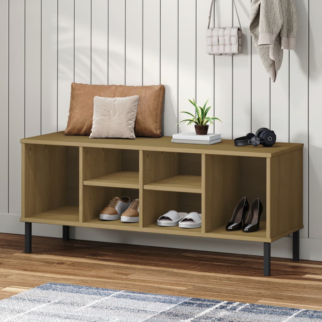 VXL8720845578022_m_en_hd_1.jpg vidaXL Botník s kovovými nohami hnedý 106x35x45 cm masívne drevo OSLO – Obrázok 1