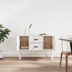 vidaXL Komoda biela 110x40x78 cm borovicový masív – Obrázok 3