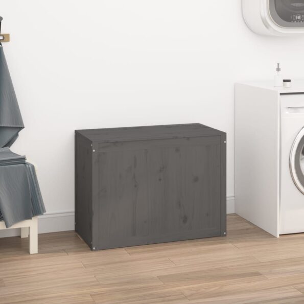 vidaXL Kôš na bielizeň sivý 88,5x44x66 cm masívna borovica – Obrázok 3