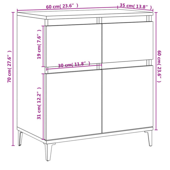 vidaXL Komoda dymový dub 60x35x70 cm spracované drevo – Obrázok 10