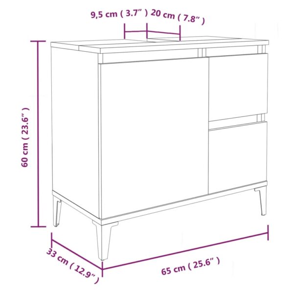 vidaXL Kúpeľňová skrinka sivý dub sonoma 65x33x60 cm kompozitné drevo – Obrázok 11
