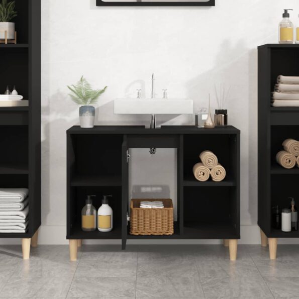 vidaXL Umývadlová skrinka čierna 80x33x60 cm kompozitné drevo – Obrázok 3