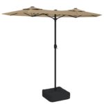 vidaXL Záhradný slnečník, dvojitá strieška+LED, sivohnedý 316x145 cm – Obrázok 2