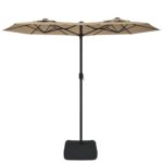 vidaXL Záhradný slnečník, dvojitá strieška+LED, sivohnedý 316x145 cm – Obrázok 4