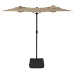 vidaXL Záhradný slnečník, dvojitá strieška+LED, sivohnedý 316x145 cm – Obrázok 5