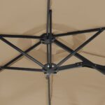vidaXL Záhradný slnečník, dvojitá strieška+LED, sivohnedý 316x145 cm – Obrázok 8
