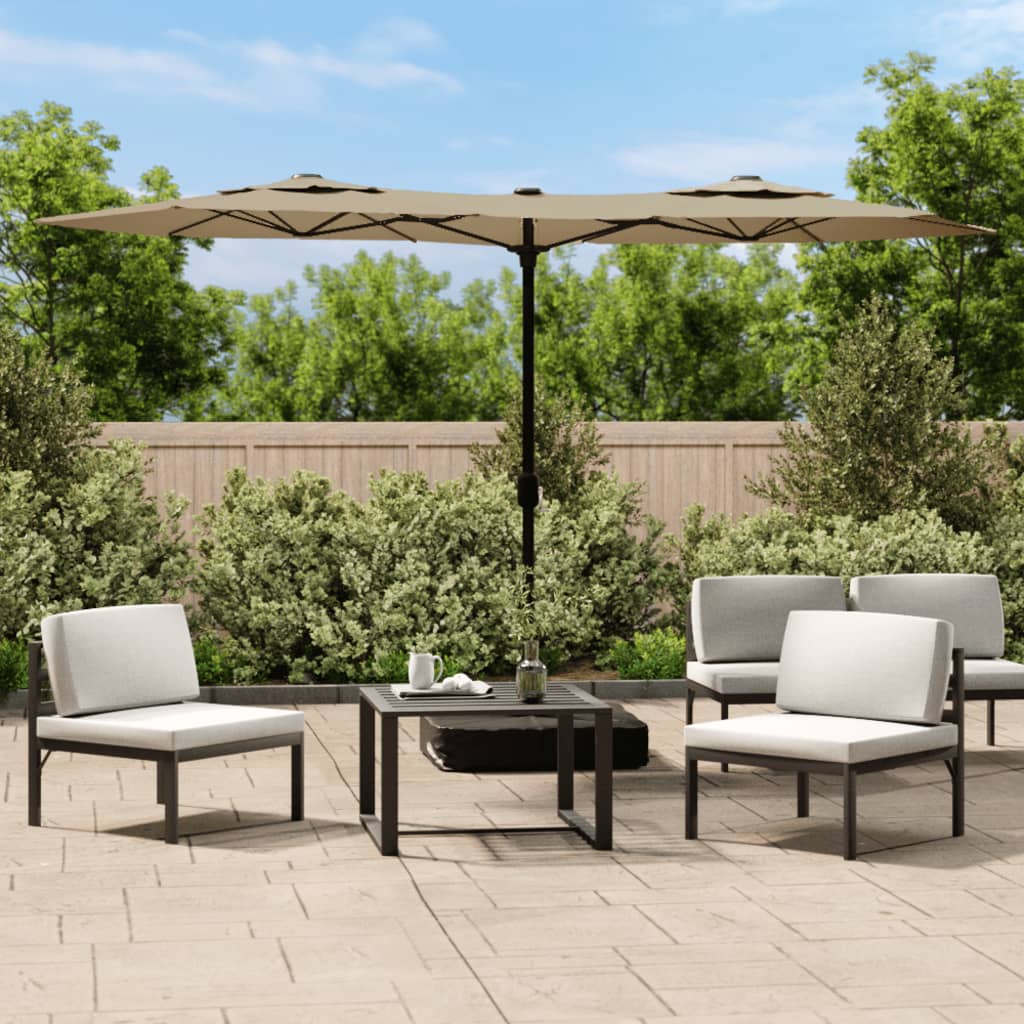 VXL8720845748562_m_en_hd_1.jpg vidaXL Záhradný slnečník, dvojitá strieška+LED, sivohnedý 316x145 cm – Obrázok 1