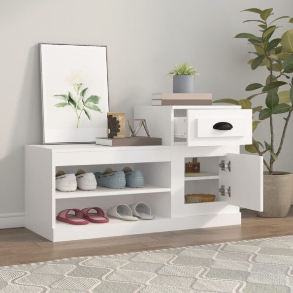 vidaXL Botník biely 100x42x60 cm spracované drevo – Obrázok 3