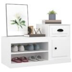 vidaXL Botník biely 100x42x60 cm spracované drevo – Obrázok 4