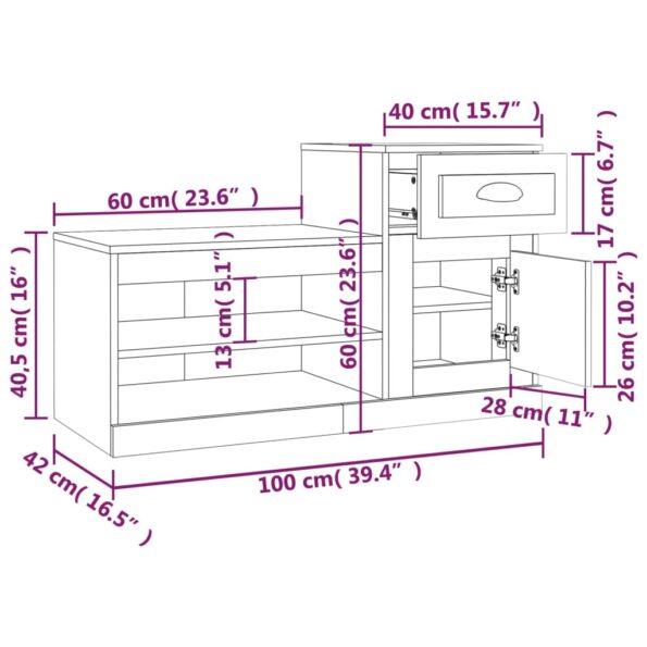 vidaXL Botník biely 100x42x60 cm spracované drevo – Obrázok 11