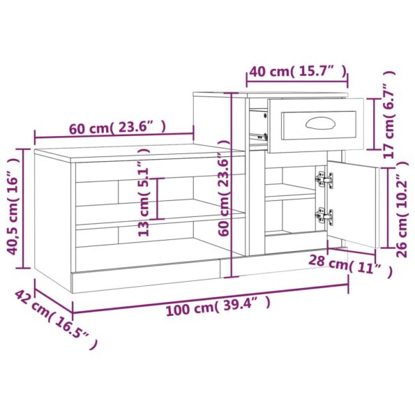 vidaXL Botník dymový dub 100x42x60 cm kompozitné drevo – Obrázok 11