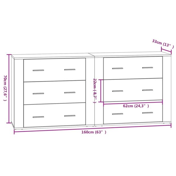 vidaXL Komody 2 ks dub sonoma spracované drevo – Obrázok 9