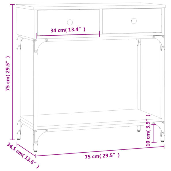 vidaXL Konzolový stolík dymový dub 75 x 34,5 x 75 cm kompozitné drevo – Obrázok 11