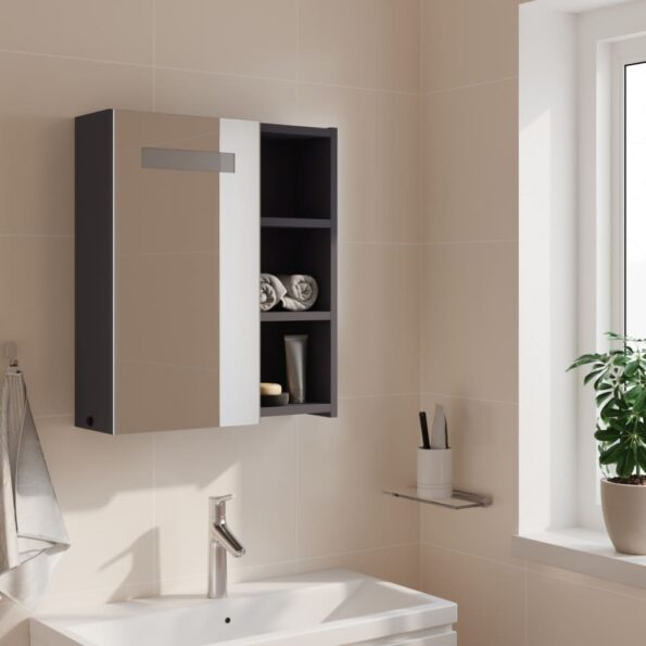 vidaXL kúpeľňová zrkadlová skrinka s LED svetlošedá 45x13x52 cm – Obrázok 3