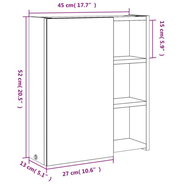 vidaXL kúpeľňová zrkadlová skrinka s LED svetlošedá 45x13x52 cm – Obrázok 12