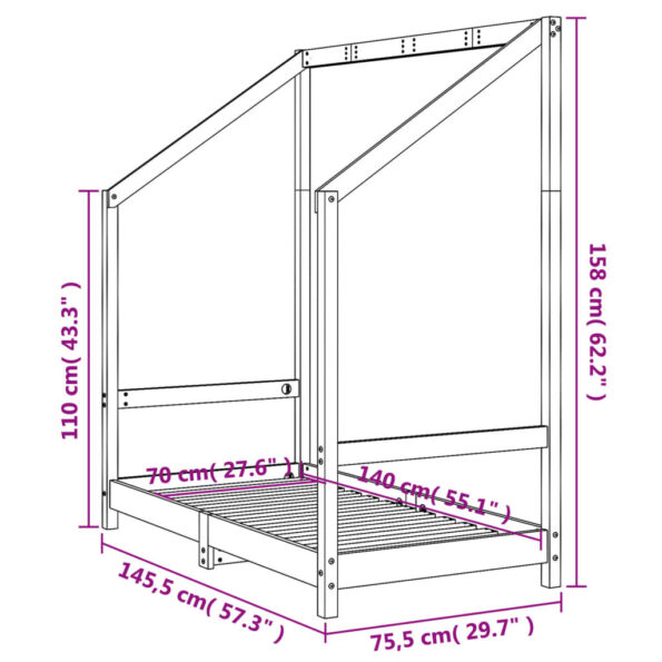 vidaXL Rám detskej postele biely 70x140 cm masívna borovica – Obrázok 9
