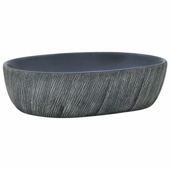 vidaXL Umývadlo na dosku čierno-sivé oválne 47x33x13 cm keramické – Obrázok 2