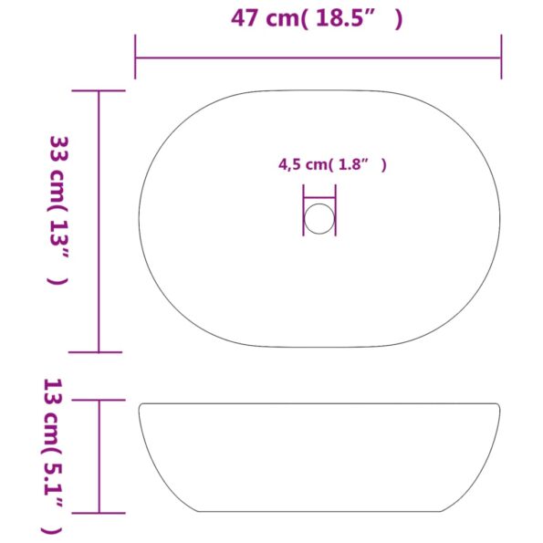 vidaXL Umývadlo na dosku čierno-sivé oválne 47x33x13 cm keramické – Obrázok 8