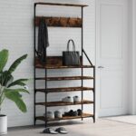 vidaXL Vešiak na šaty s botníkom dymový dub 90x34x184 cm