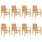 vidaXL Stohovateľné záhradné stoličky 8 ks 56,5x57,5x91 cm masívny tík – Obrázok 2