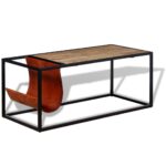 vidaXL Konferenčný stolík s držiakom na časopisy z pravej kože, 110x50x45 cm – Obrázok 2