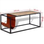 vidaXL Konferenčný stolík s držiakom na časopisy z pravej kože, 110x50x45 cm – Obrázok 9