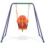 vidaXL Jednomiestna hojdačka a hojdačka pre batoľatá 2 v 1, oranžová – Obrázok 6