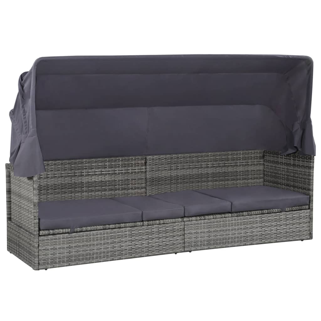 VXL8718475609650_a_en_hd_1.jpg vidaXL Záhradná posteľ so strieškou sivá 205x62 cm polyratanová – Obrázok 1